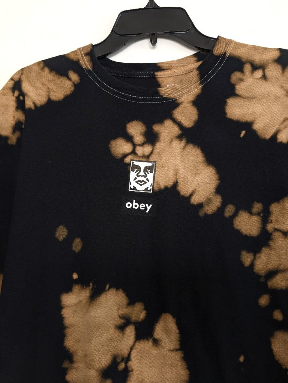 OBEY T Shirt Men's XL Black Brown Tie Dye Short Sleeve Logo - Picture 2 of 10